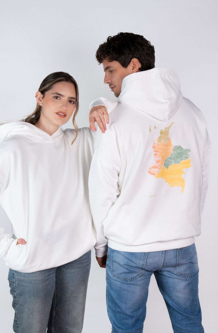 Hoodie Mapa Acuarela Marfil